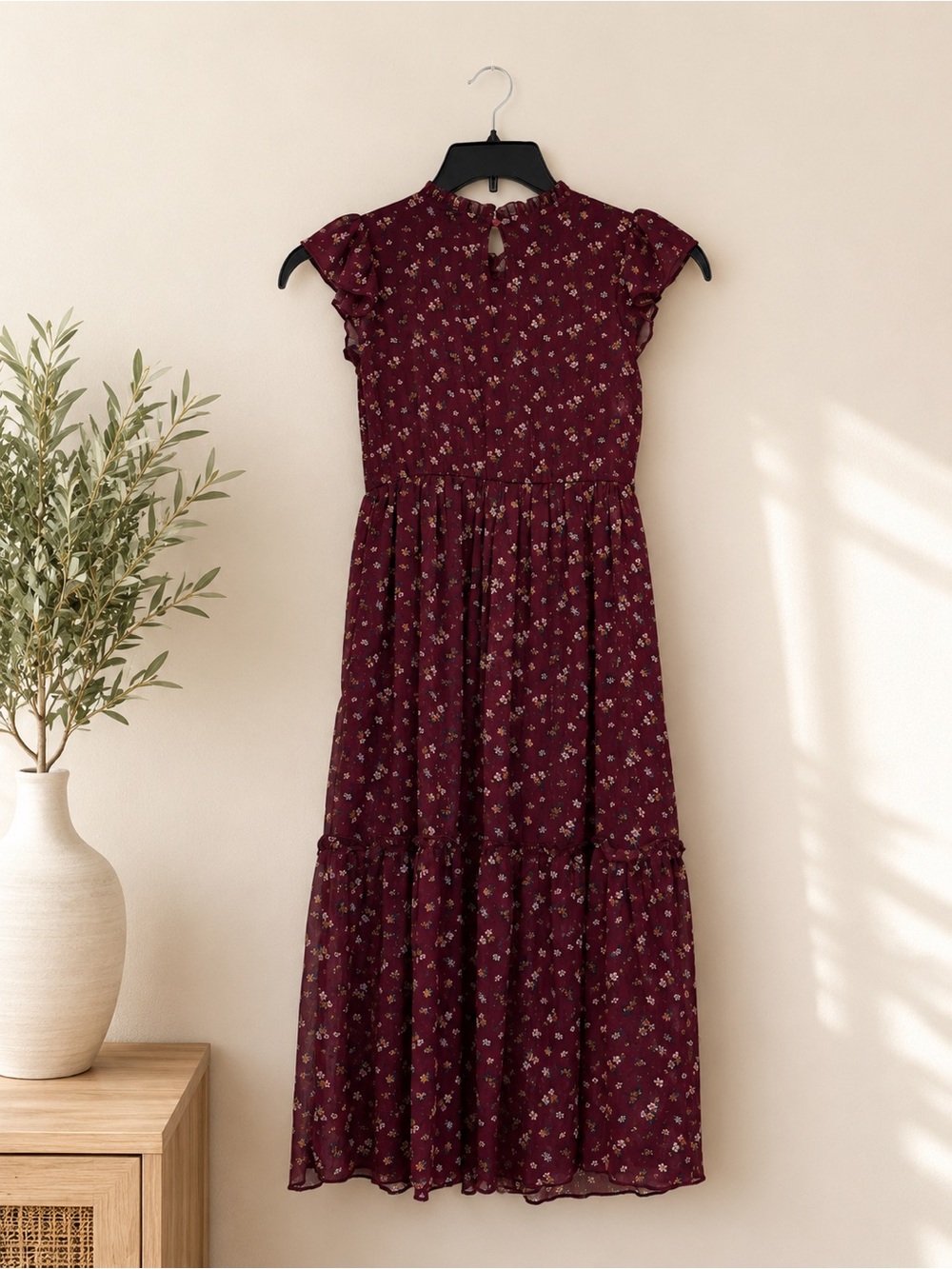 Zunie Burgundy Floral Smocked Midi Dress Girls Size 8 - Picture 4 of 5